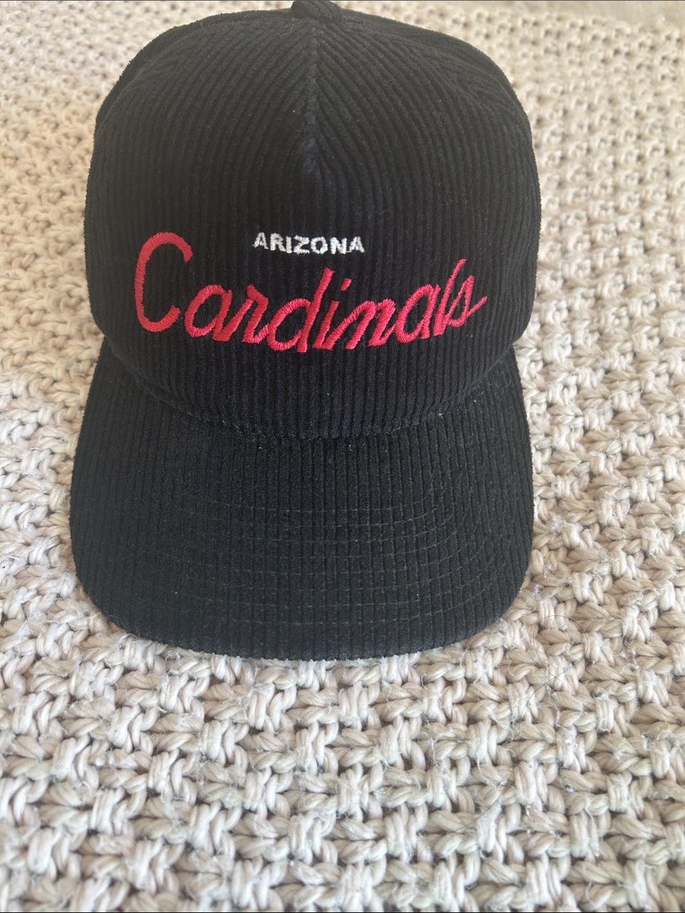 New Era Black Arizona Cardinals Corduroy Hat with Red Script